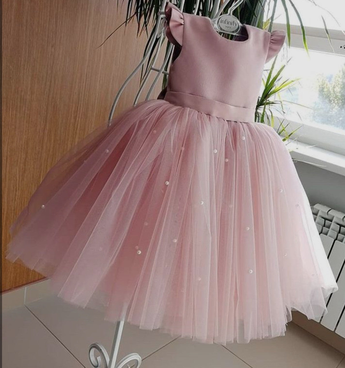 Zolindu Ani Tea Pink Dress ( With Pearl Belt )