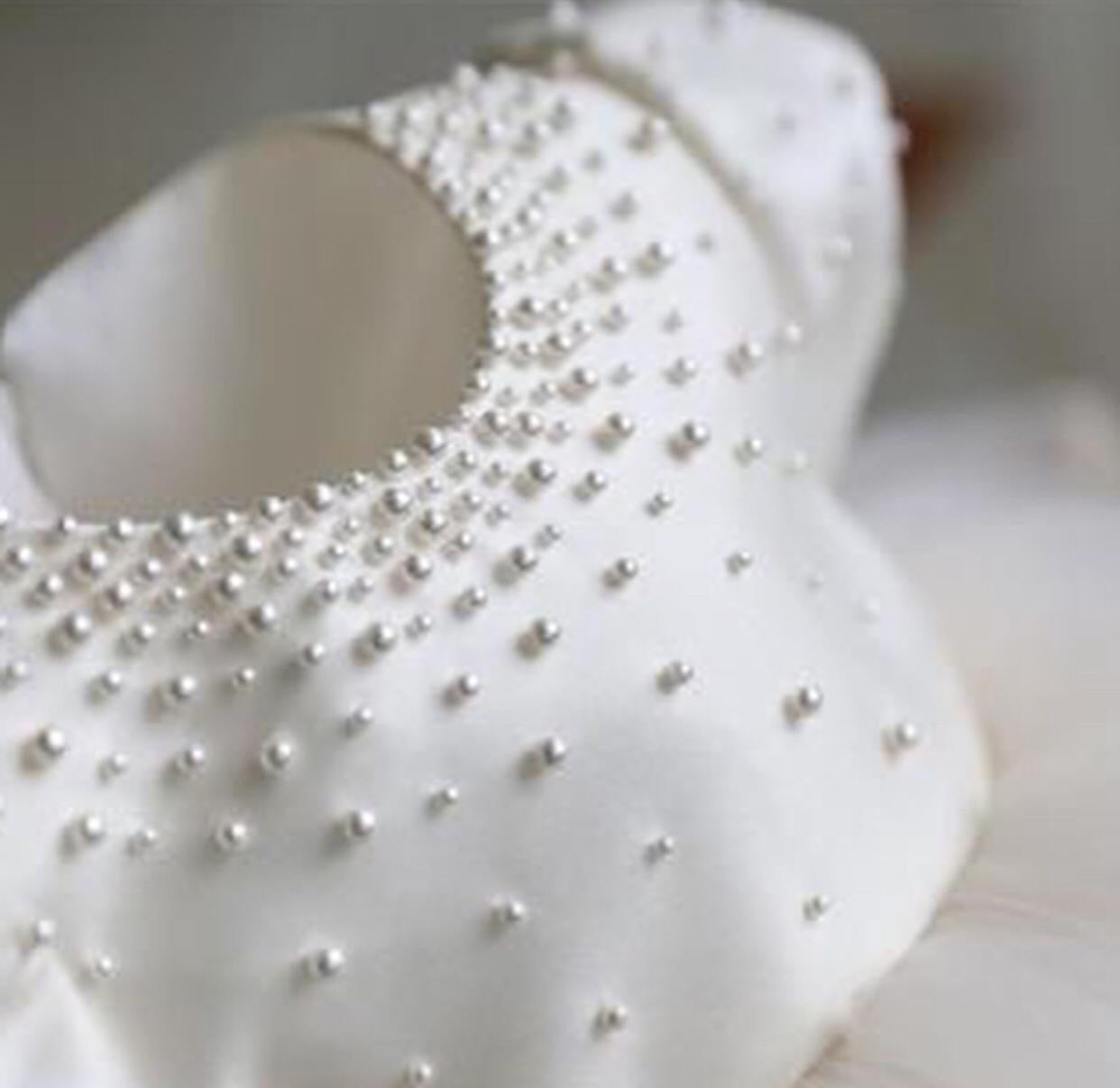 Megan White Pearl Flower Girl Dress