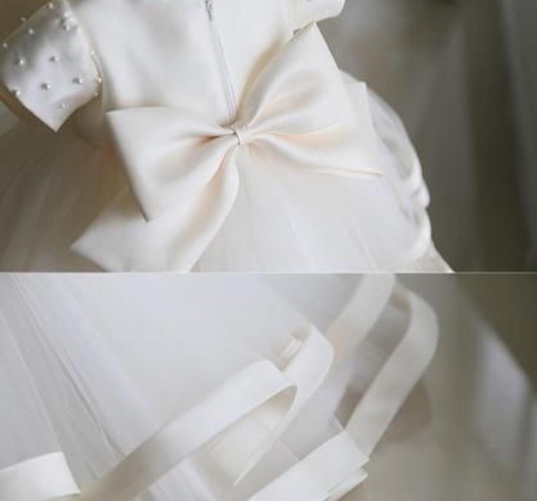 Megan White Pearl Flower Girl Dress