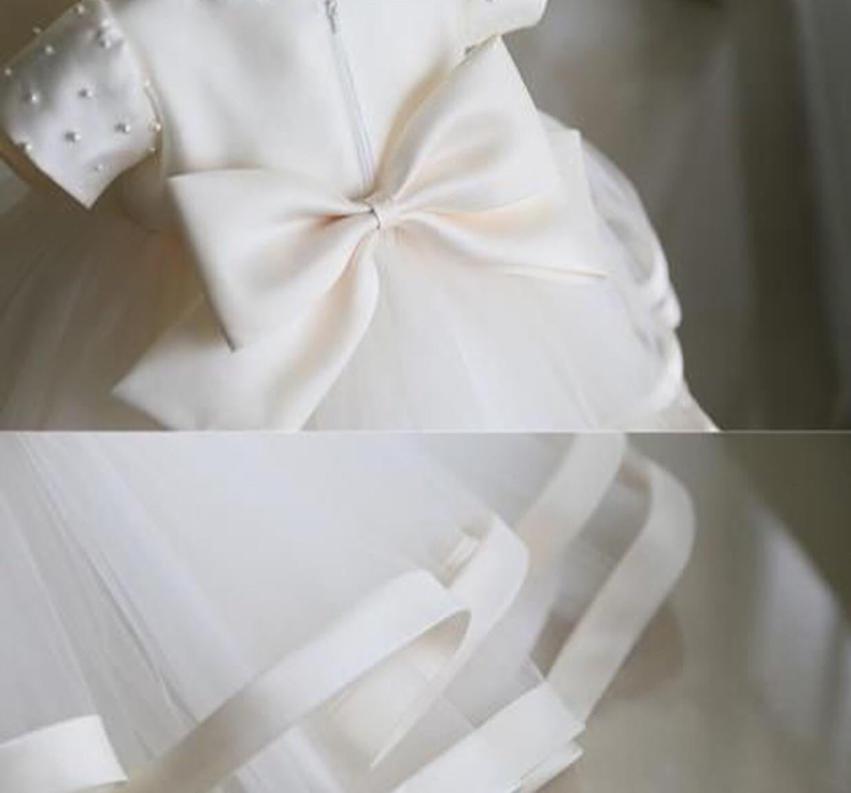 Megan White Pearl Flower Girl Dress