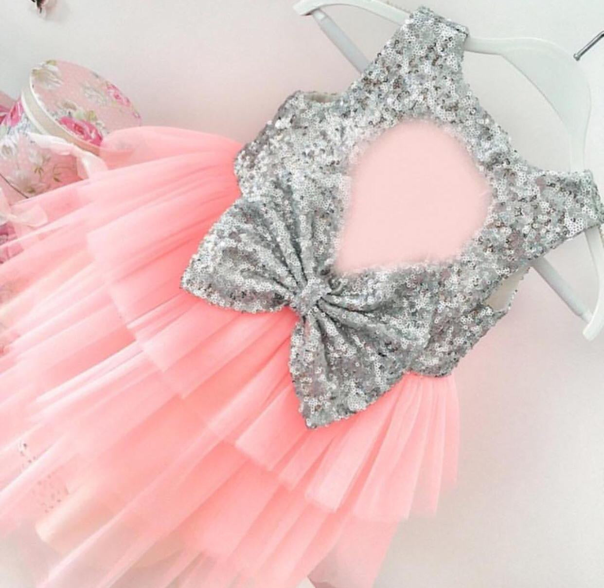 Clara Baby Pink With Silver Sequin Gown