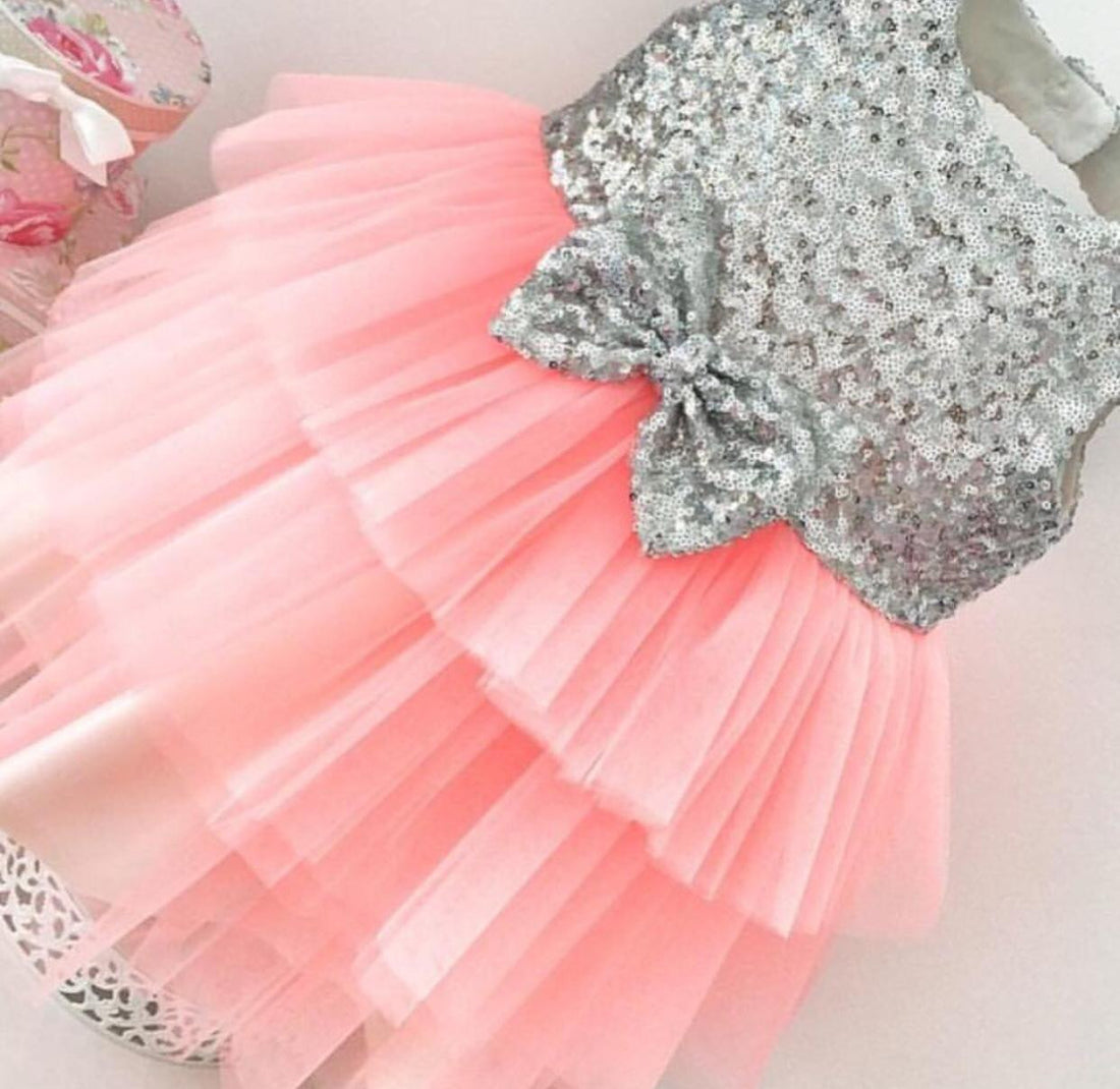 Clara Baby Pink With Silver Sequin Gown