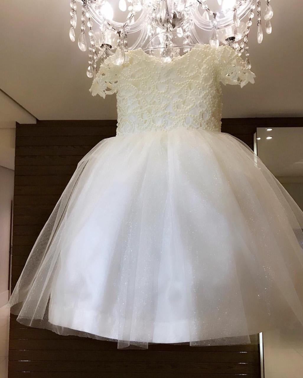 Pearl Beaded White FlowerGirl Dress