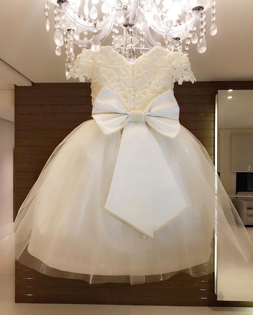 Pearl Beaded White FlowerGirl Dress