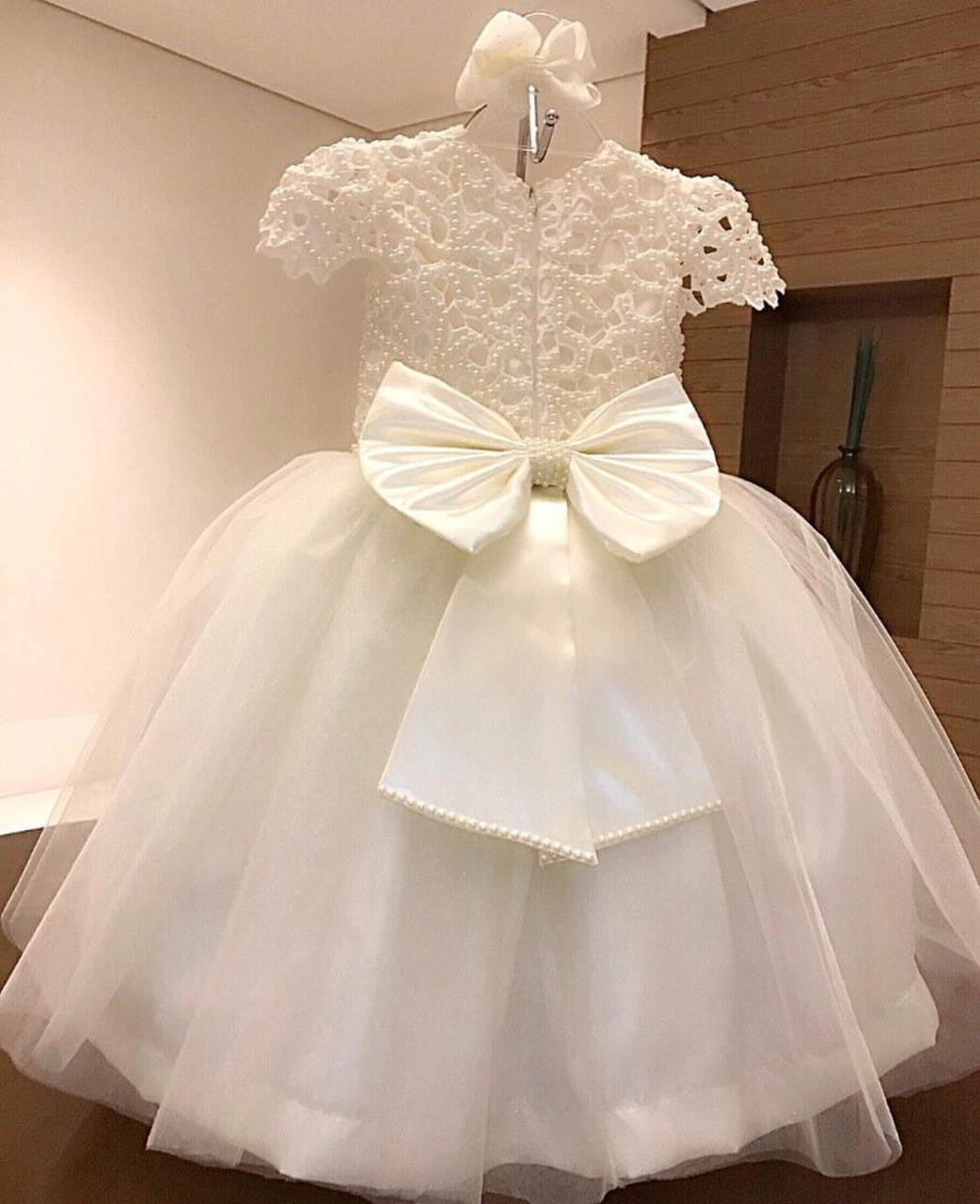 Pearl Beaded White FlowerGirl Dress