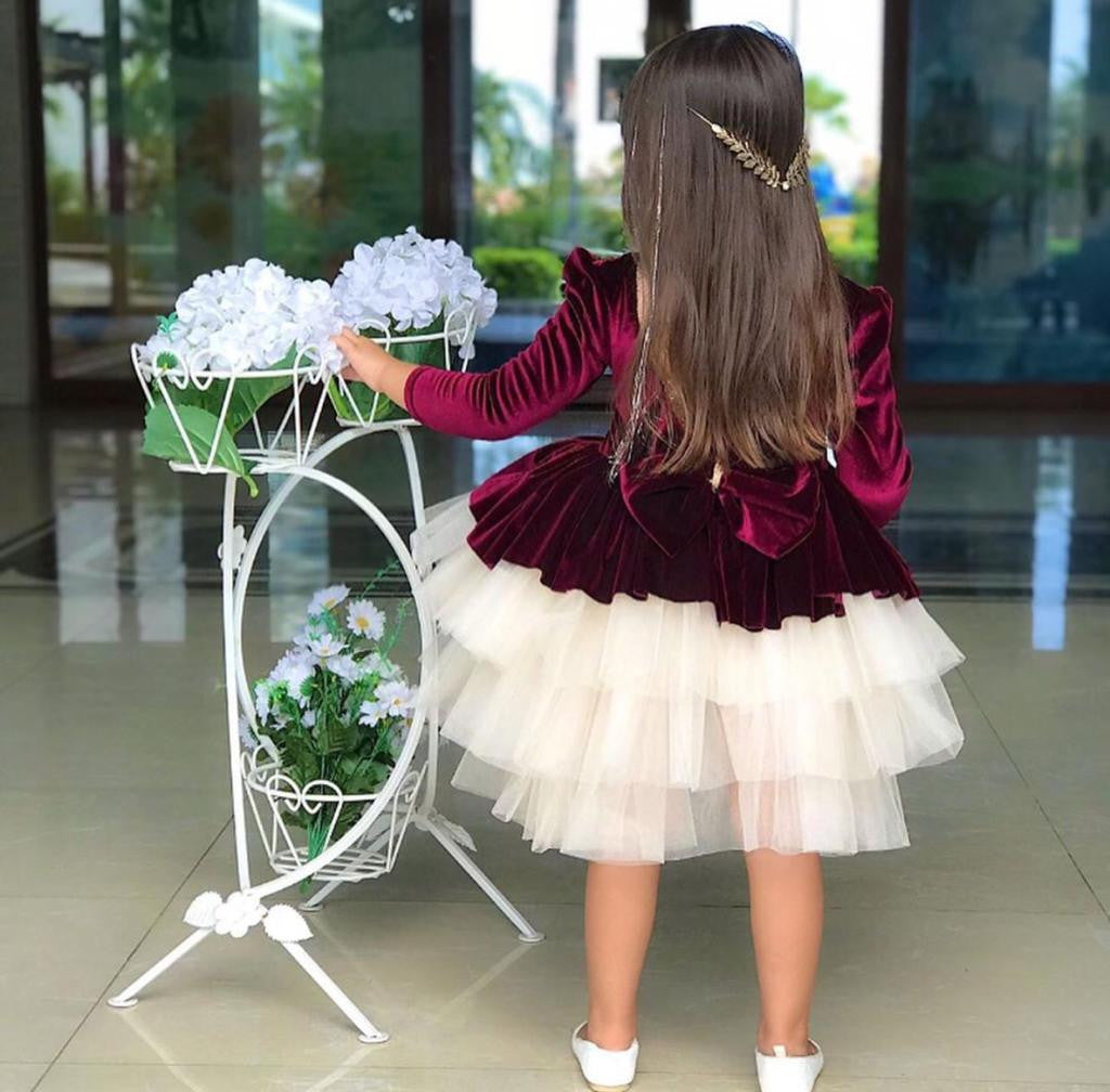 Zolindu Sarah Maroon White Girls Dress