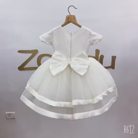 Megan White Pearl Flower Girl Dress