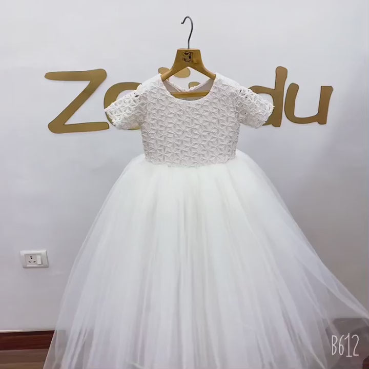 Pearl Beaded White FlowerGirl Dress
