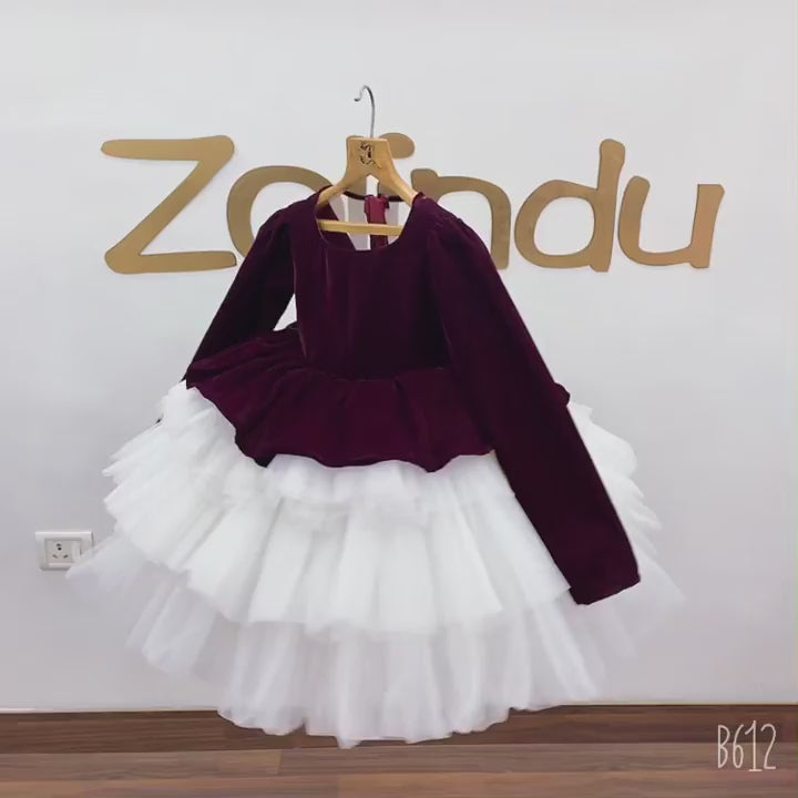 Zolindu Sarah Maroon White Girls Dress